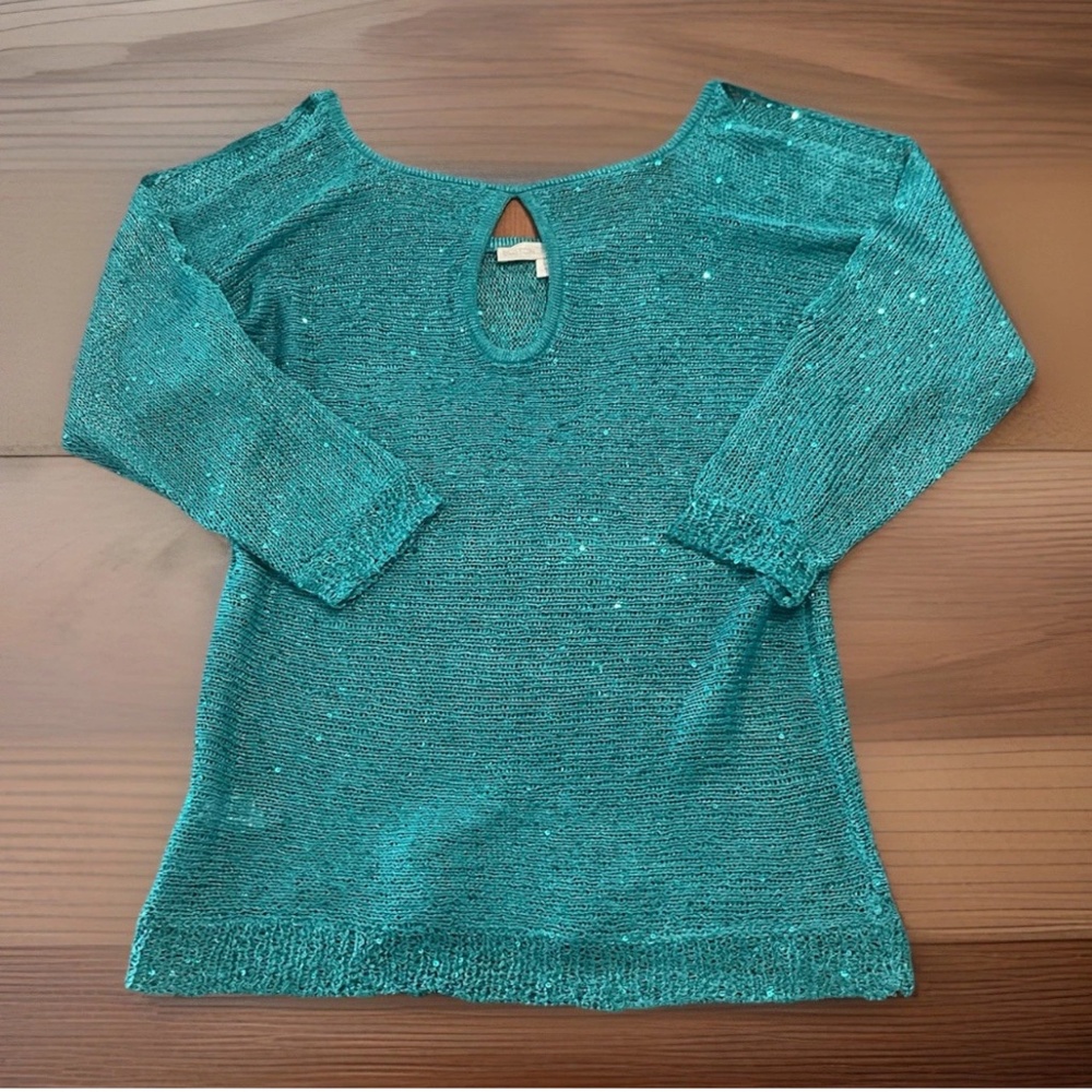 Boston Proper Women’s Green Mesh Sequin Top S St. Patrick’s Day Holiday Festive